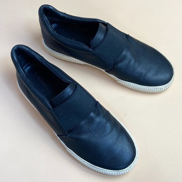 Vince Slip On Leather Sneakers Black - Size 9 - Picture 1 of 10